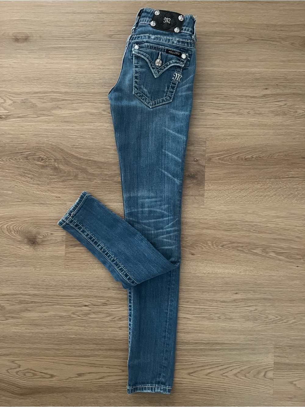 Miss Me Denim Blue Skinny Jeans with Embellished Pockets